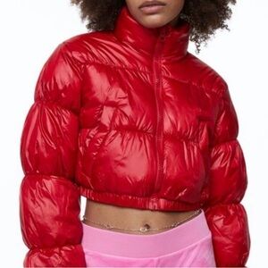 H&M Shiny Red Puffer Jacket